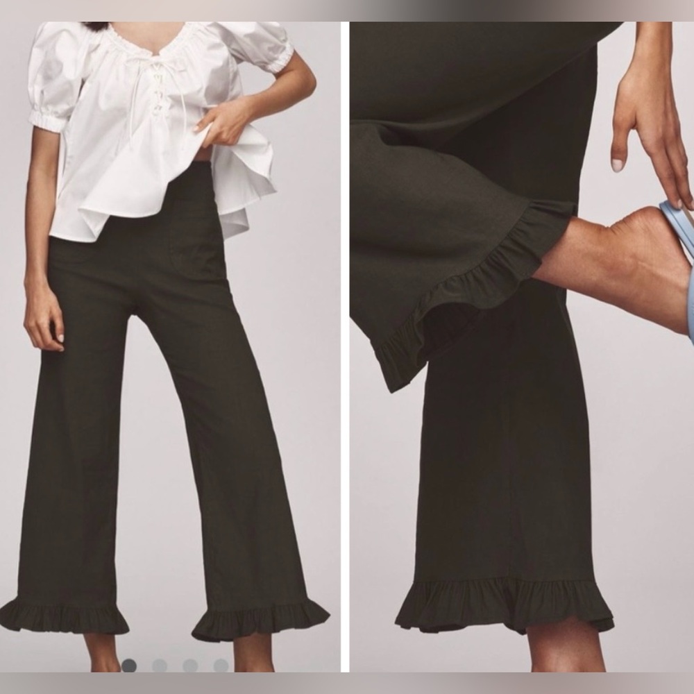 Anthropologie Maeve The Colette Ruffle-Hem Crop Wide-Leg Pants, Size 26 Tall